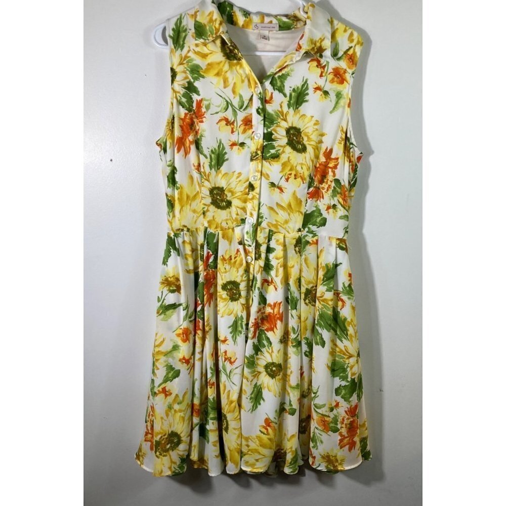 Womens Vintage db Fit‎ & Flare Collared Floral Lined Dress